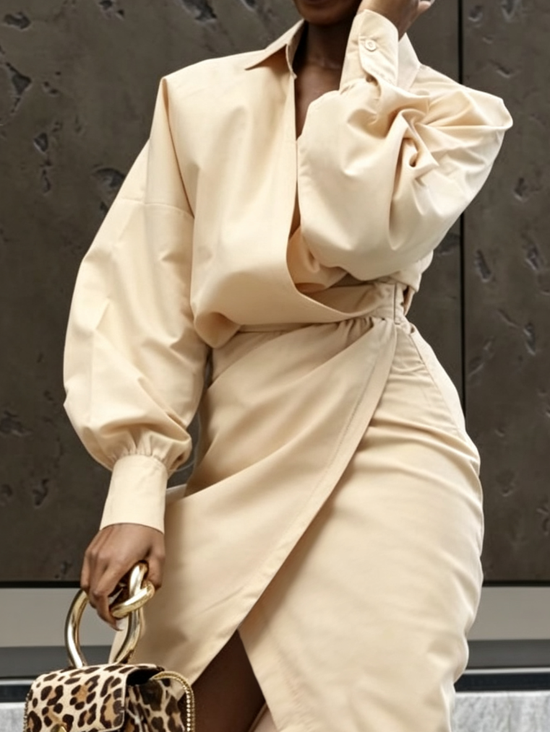 Elegant Plain Balloon Sleeve Shirt