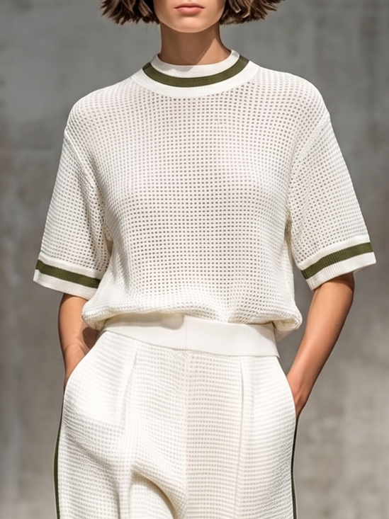 Casual Plain Split Joint  Knit Top