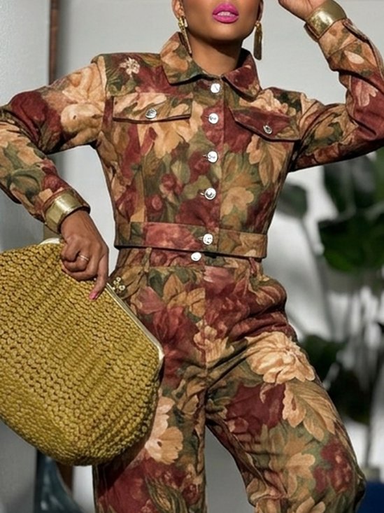 Urban Printing Floral Shawl Collar Jacket