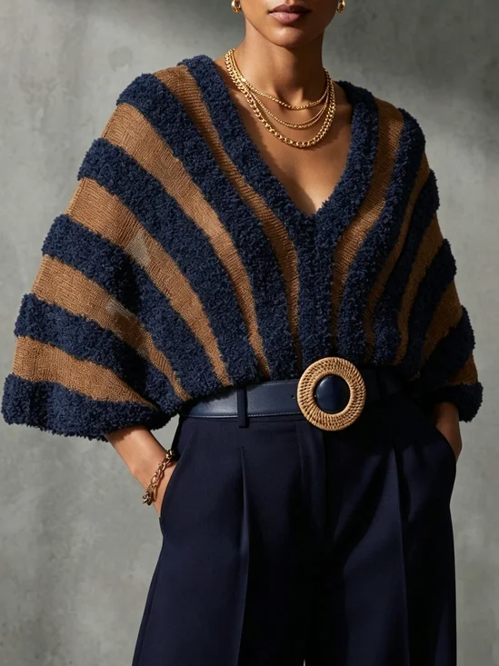 Urban Color Block V Neck Raglan Sleeves Sweater