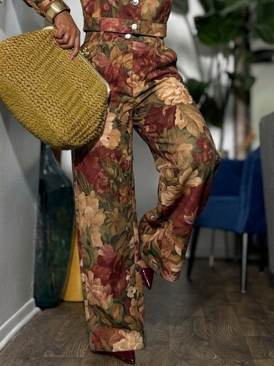 Urban Floral Printing Wide Leg Pants