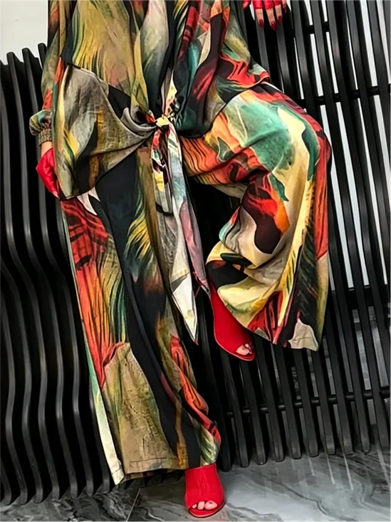 Casual Abstract Printing Wide Leg Pants