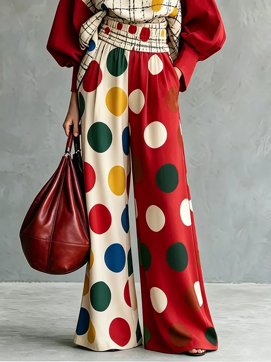 Elegant Polka Dots Printing Wide Leg Pants