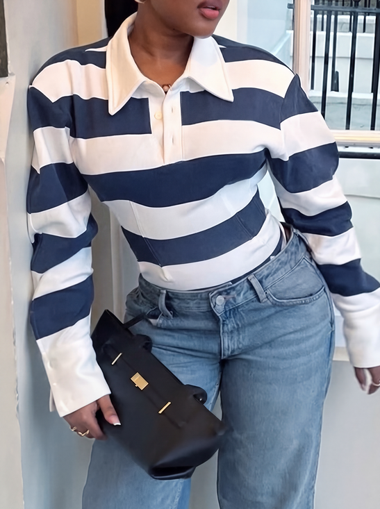 Casual Striped Split Joint Shawl Collar Sweatshirt