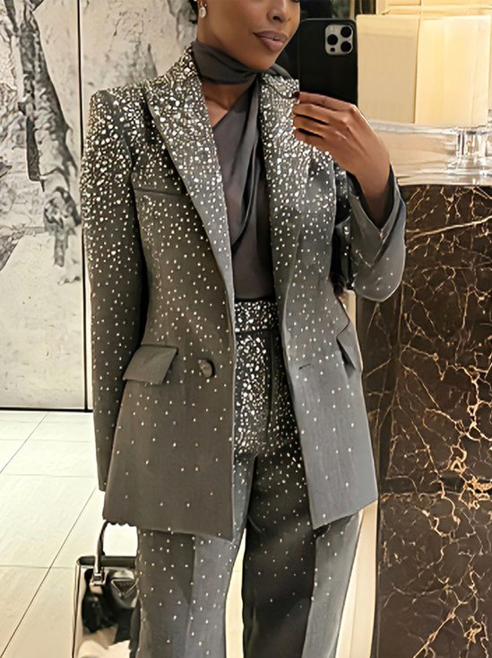 Elegant Hot Drilling Plain Lapel Collar Blazer
