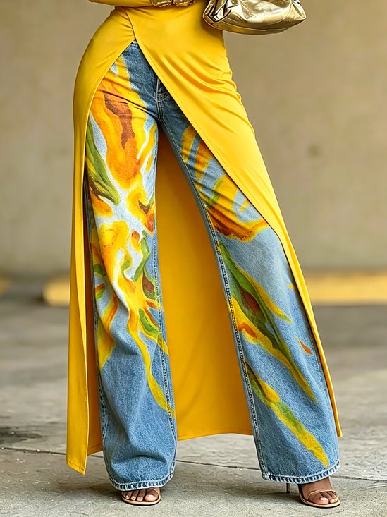 Casual Random Print Jeans