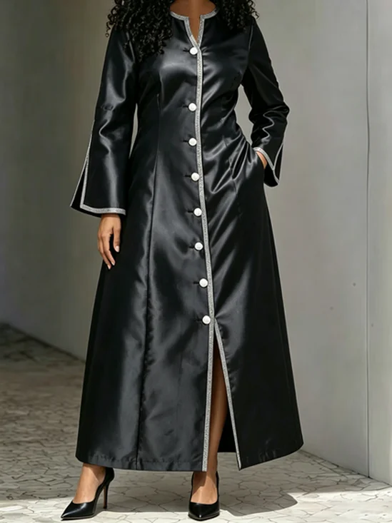 Elegant Color Block Crew Neck Maxi Dress