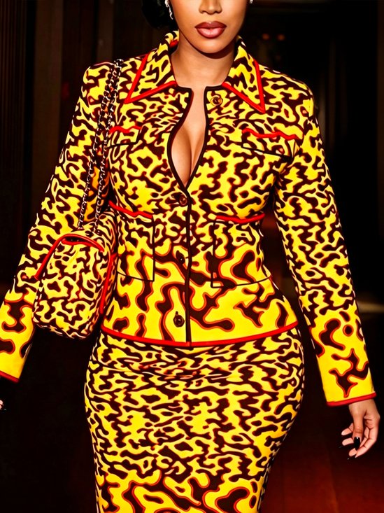 Elegant Printing Random Print Shawl Collar Jacket