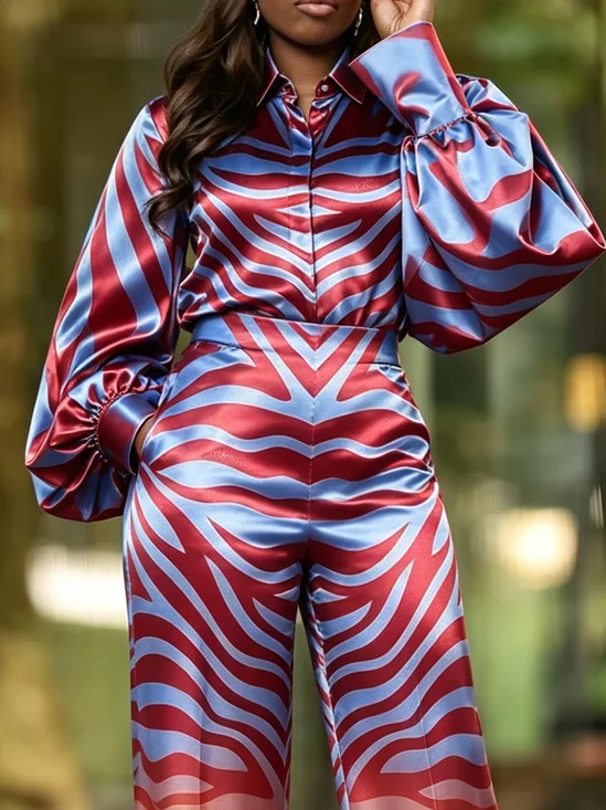 Urban Zebra Shirt Collar Balloon Sleeve Shirt