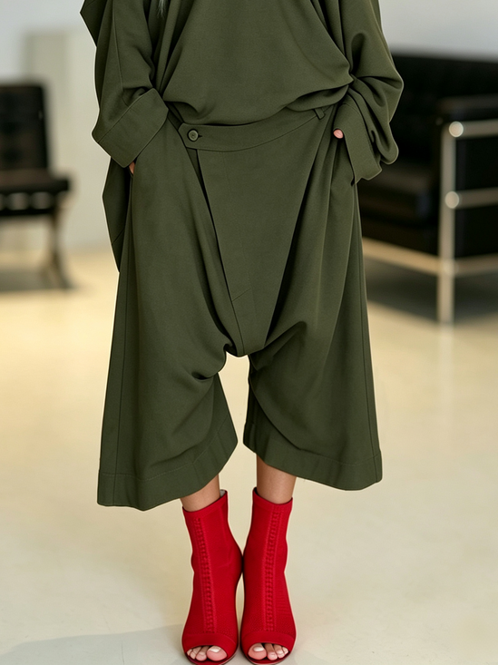 Casual Plain Buttoned Harem Pants