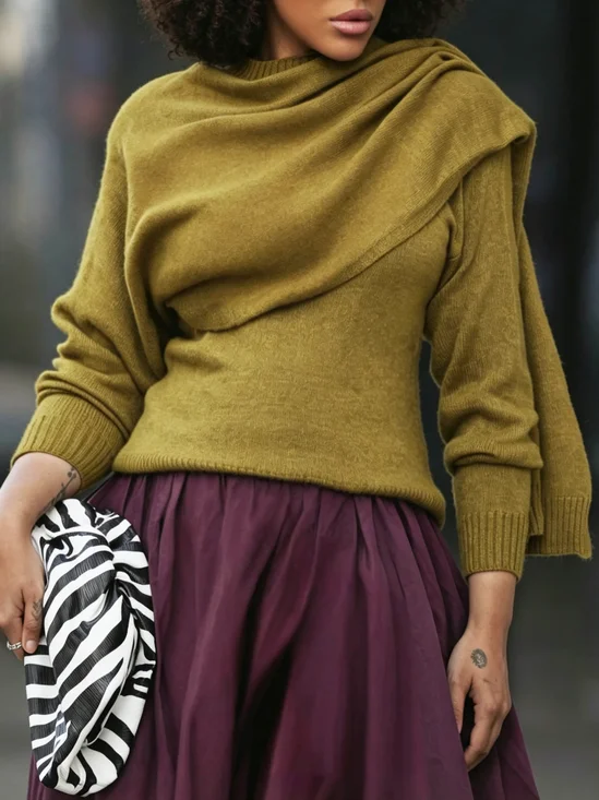 Urban Plain Irregular Craftsmanship Crew Neck Sweater