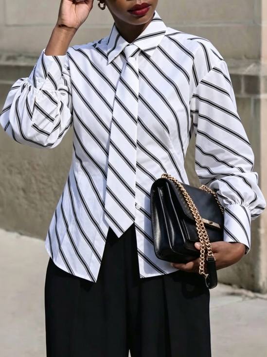 Urban Striped Printing Shirt With Tie