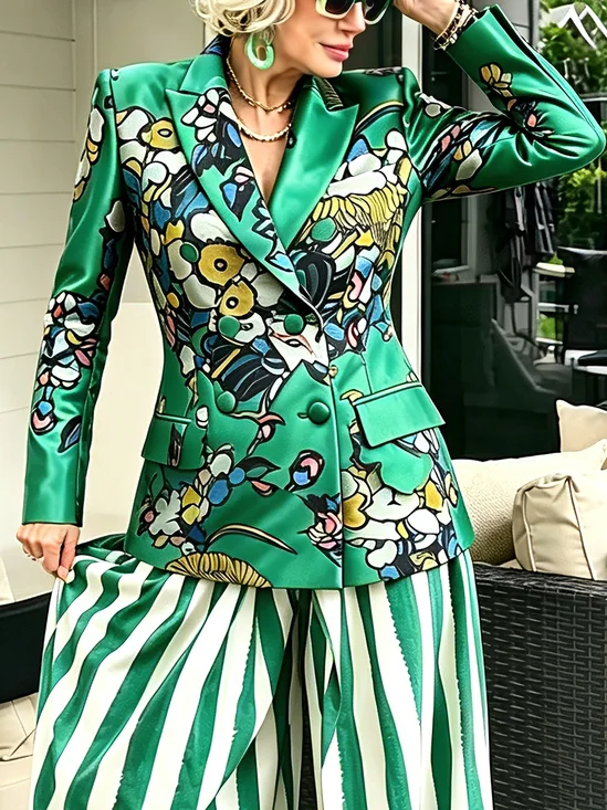 Urban Printing Floral Lapel Collar Blazer