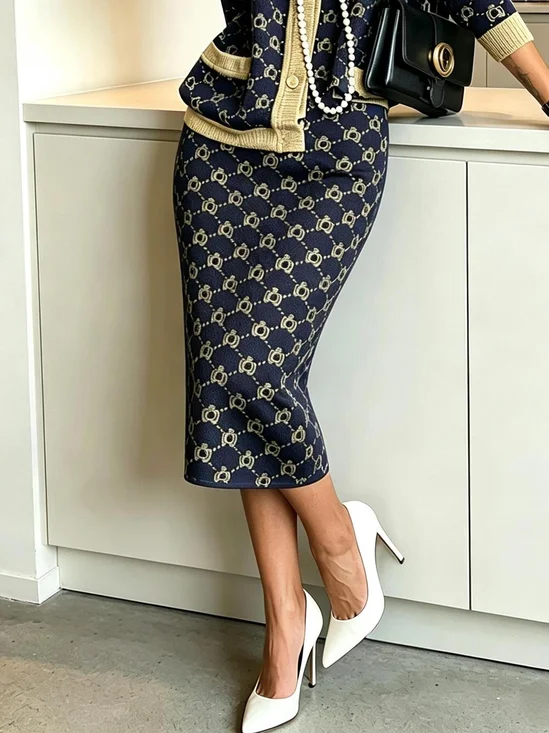Casual Plain Sweater Midi Skirt
