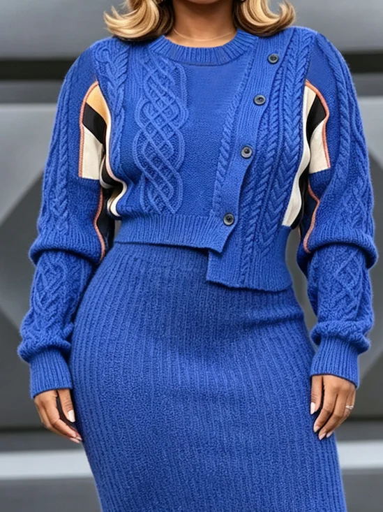 Medium Elasticity Casual Color Block Crew Neck Sweater