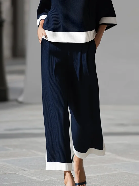 Urban Color Block Sweater Wide Leg Pants