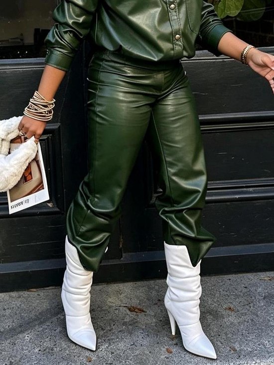 Urban Plain Faux Leather Pants