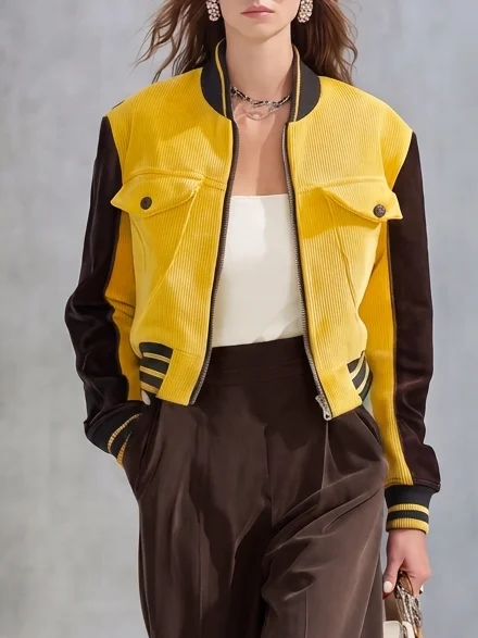Casual Split Joint Color Block Mock Neck Jacket
