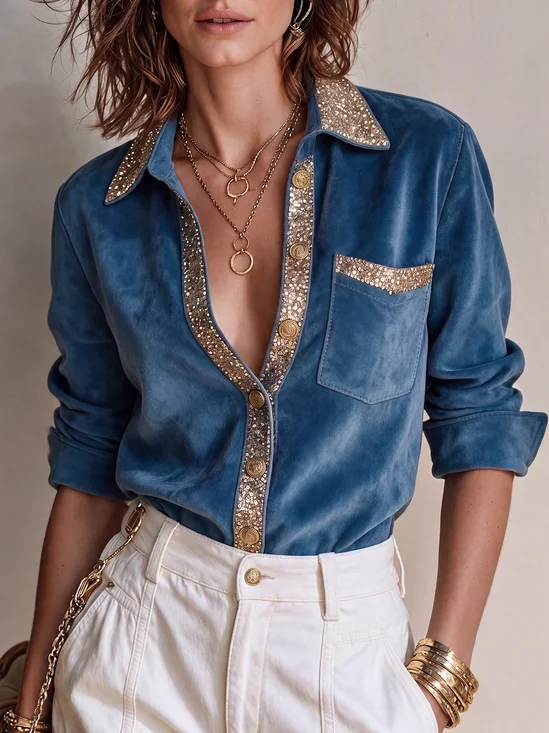 Urban Color Block Split Joint Shirt Collar Shirt