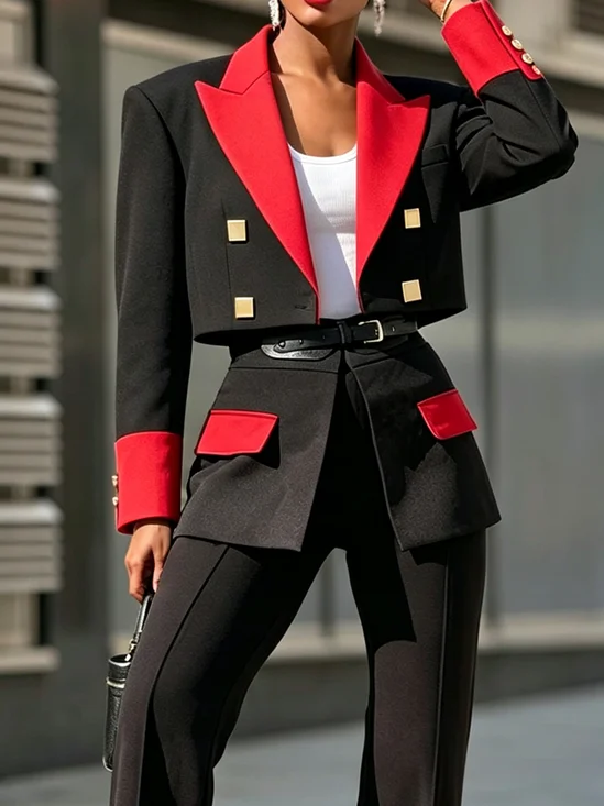 Urban Color Block Lapel Collar Blazer