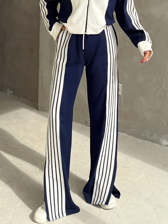 Casual Color Block Split Joint Straight Pants