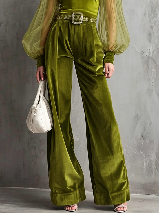 Elegant Plain Wide Leg Pants No Belt