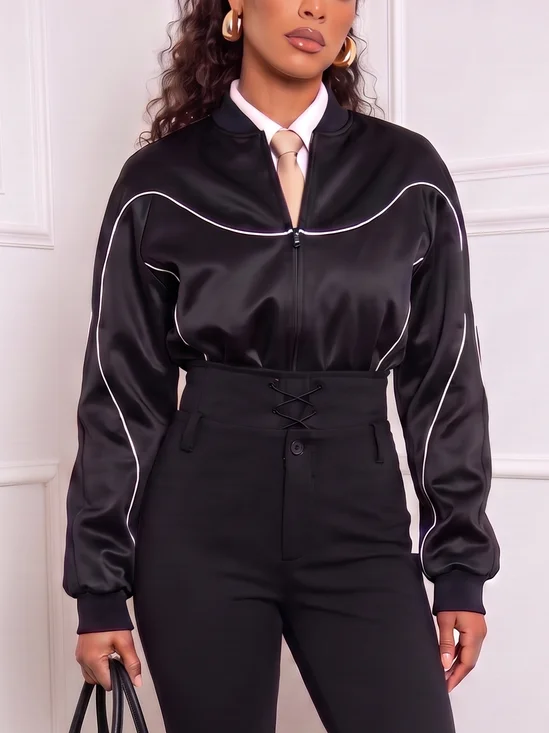Urban Color Block Stand Collar Jacket