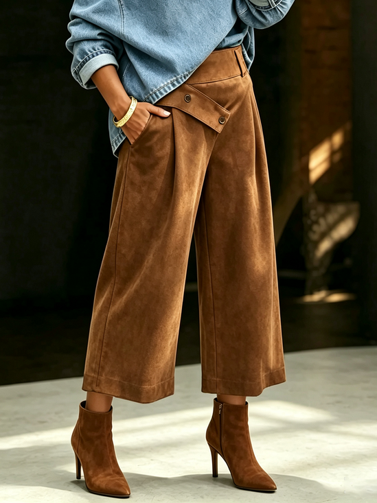 Urban Plain Irregular Craftsmanship Faux Leather Pants