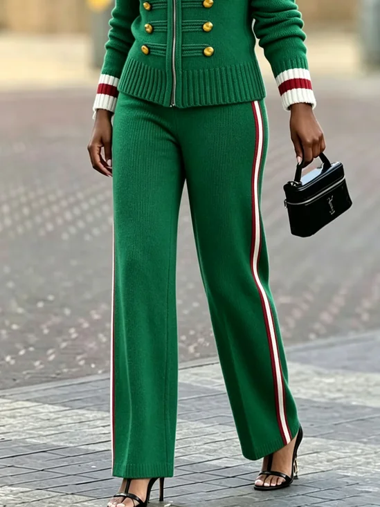 Medium Elasticity Casual Color Block Straight Sweater Pants