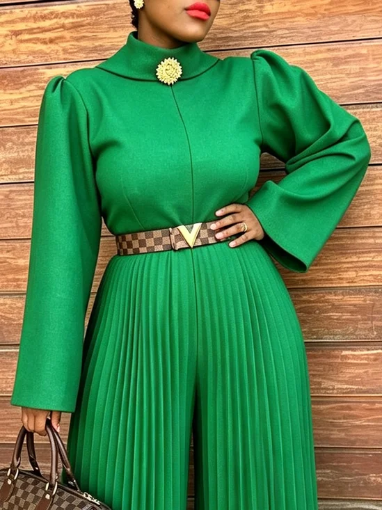 Urban Plain Button Detail Mock Neck Blouse