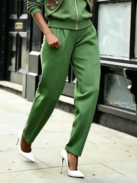 Medium Elasticity Casual Plain Straight Pants