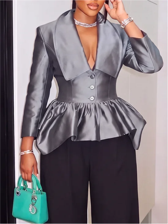 Urban Gathered Plain Shawl Collar Jacket