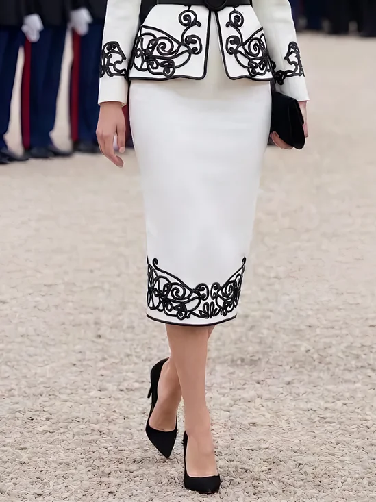 Elegant Printing Color Block Midi Skirt