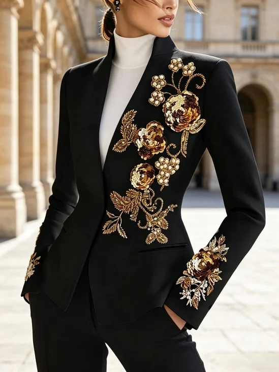 Urban Glitter Plain Stand Collar Jacket