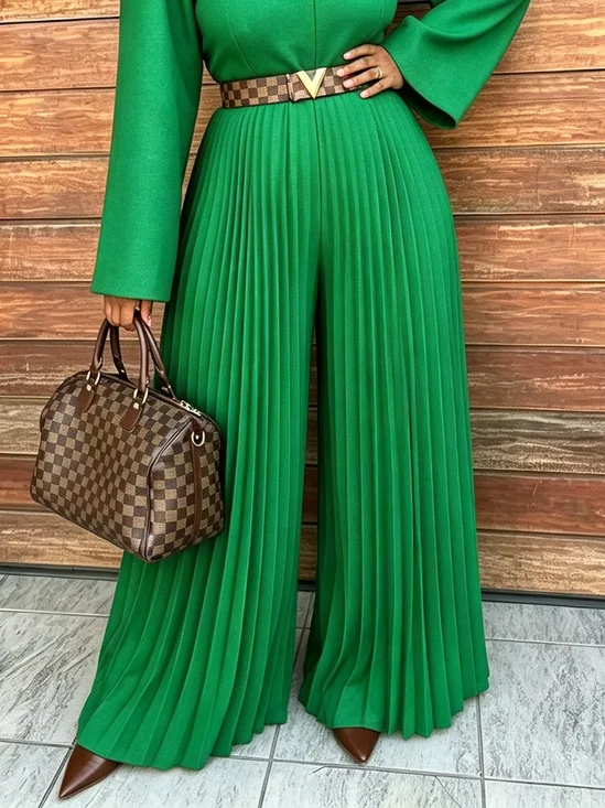 Urban Plain Pleated Wide Leg Pants