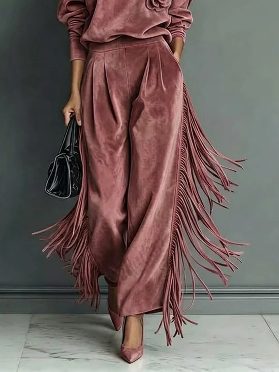 Urban Plain Tassel Faux Leather Pants