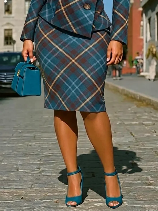 Elegant Printing Plaid Knee Length Skirt