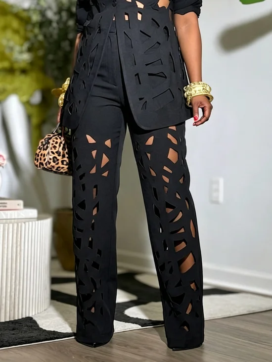 Plus Size Urban Plain Devore Straight Pants
