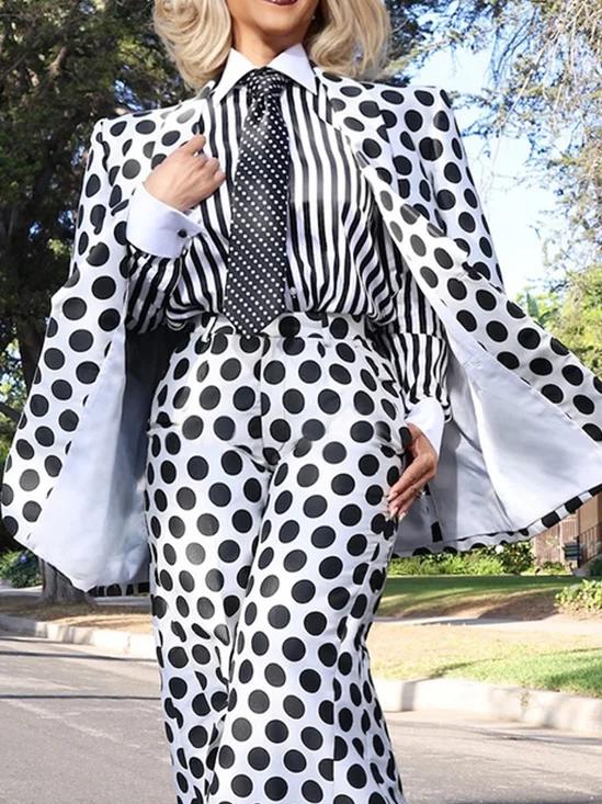 Plus Size Polka Dots Lapel Collar Urban Regular Fit Regular Sleeve Blazer