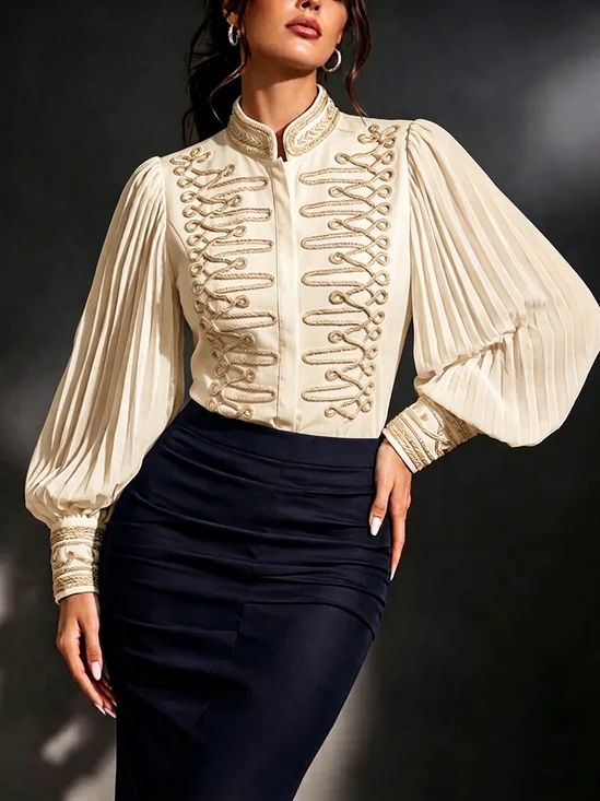 Urban Pleated Plain Stand Collar Jacket
