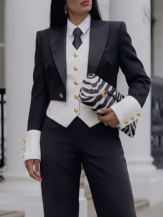 Urban Split Joint Color Block Shawl Collar Blazer