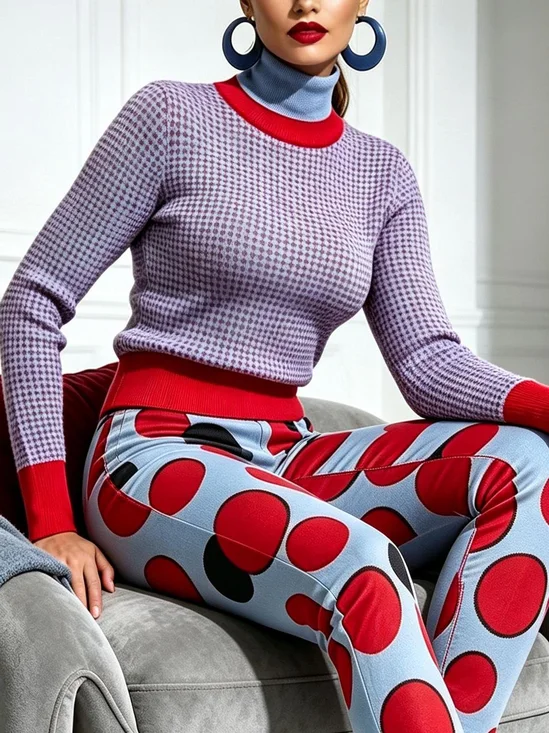 Casual Polka Dots Turtleneck Sweater