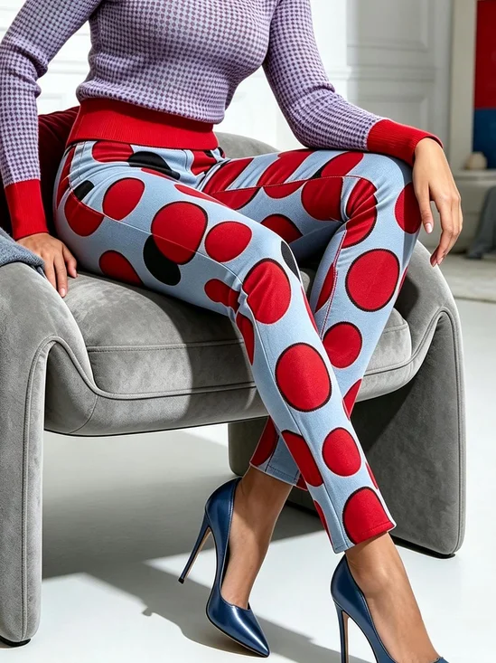 Casual Polka Dots Printing Slim Fit Pants