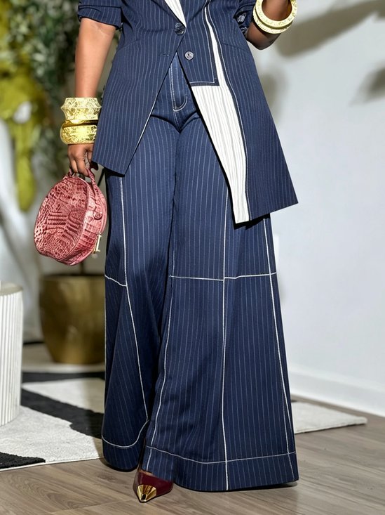 Urban Striped Printing Wide Leg Pants