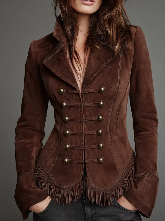 Urban Tassel Plain Faux Leather Coat