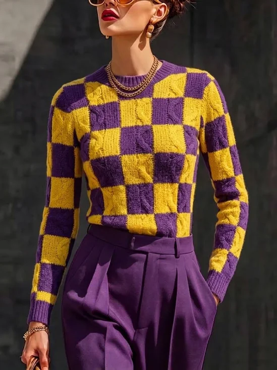 Urban Plaid Crew Neck Sweater