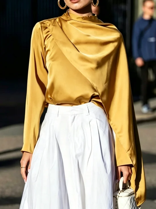 Satin Urban Plain Wrap Blouse