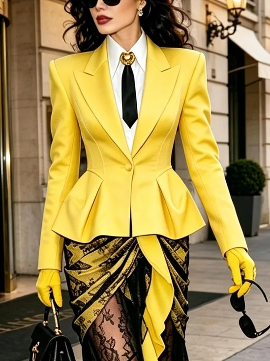 Elegant Plain Lapel Collar Blazer