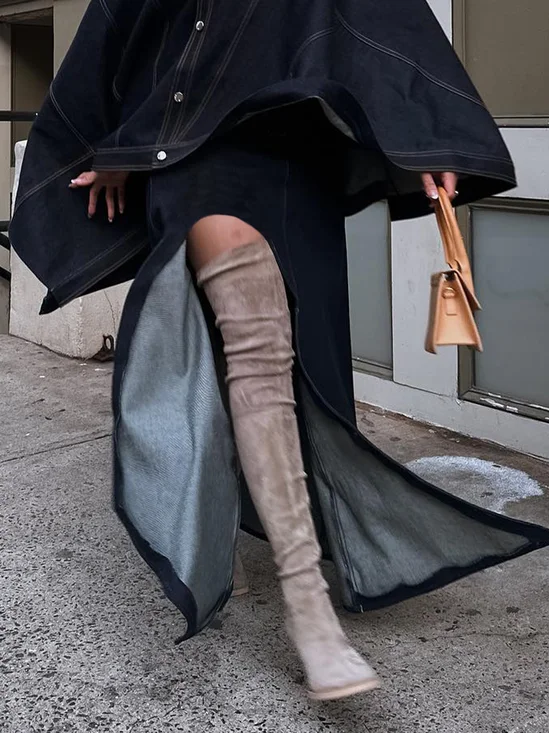 Urban Side-Slit Plain Maxi Denim Skirt
