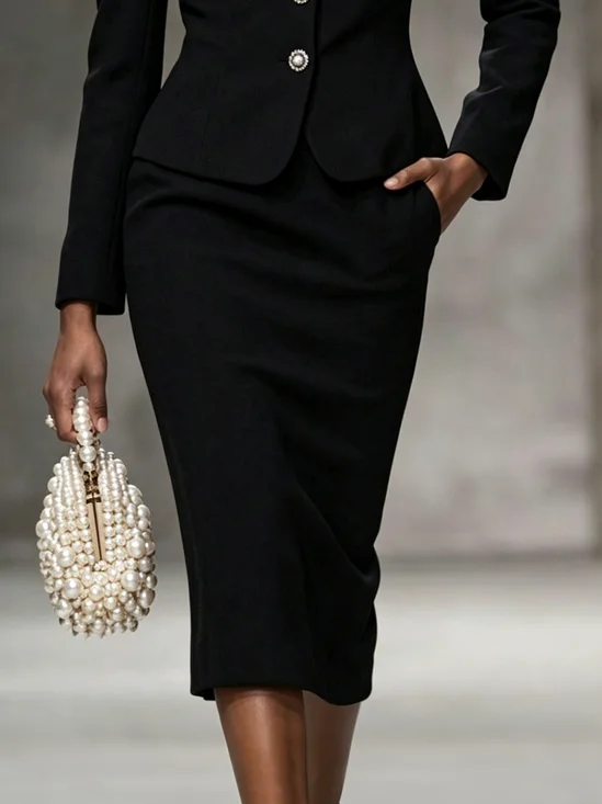 Urban Plain Knee Length Skirt